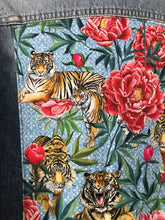 Load image into Gallery viewer, 'Rifle' denim jacket, Tigers & Peonies design