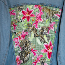 Load image into Gallery viewer, 'Green coast' denim jacket, Leopards and Lilies design