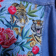Load image into Gallery viewer, Casucci Denim Jacket, Tigers and Peonies design