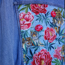 Load image into Gallery viewer, Casucci Denim Jacket, Tigers and Peonies design
