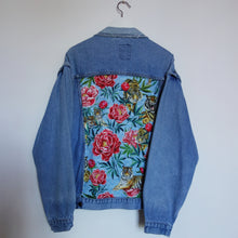 Load image into Gallery viewer, Casucci Denim Jacket, Tigers and Peonies design