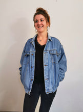 Load image into Gallery viewer, Casucci Denim Jacket, Tigers and Peonies design