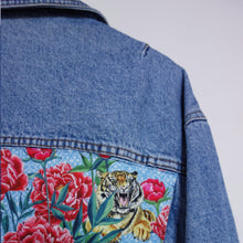 Load image into Gallery viewer, 'Wampum' Denim Jacket, Tigers and Peonies