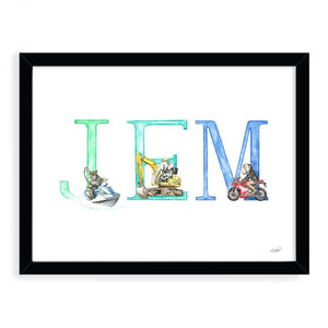 Framed Custom Name (Animals in Action Alphabet)