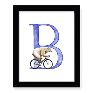 Animals in Action Letter Art Print- B