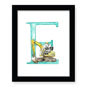 Animals in Action Letter Art Print- E