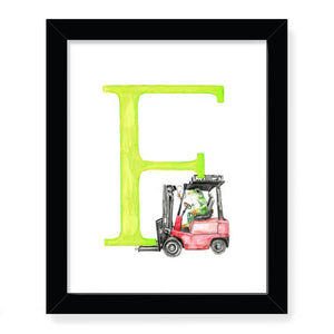 Animals in Action Letter Art Print- F