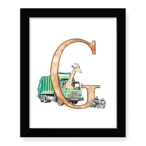 Animals in Action Letter Art Print- G