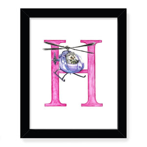 Animals in Action Letter Art Print- H