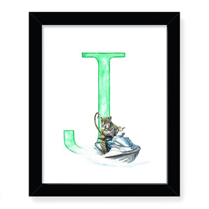 Animals in Action Letter Art Print- J