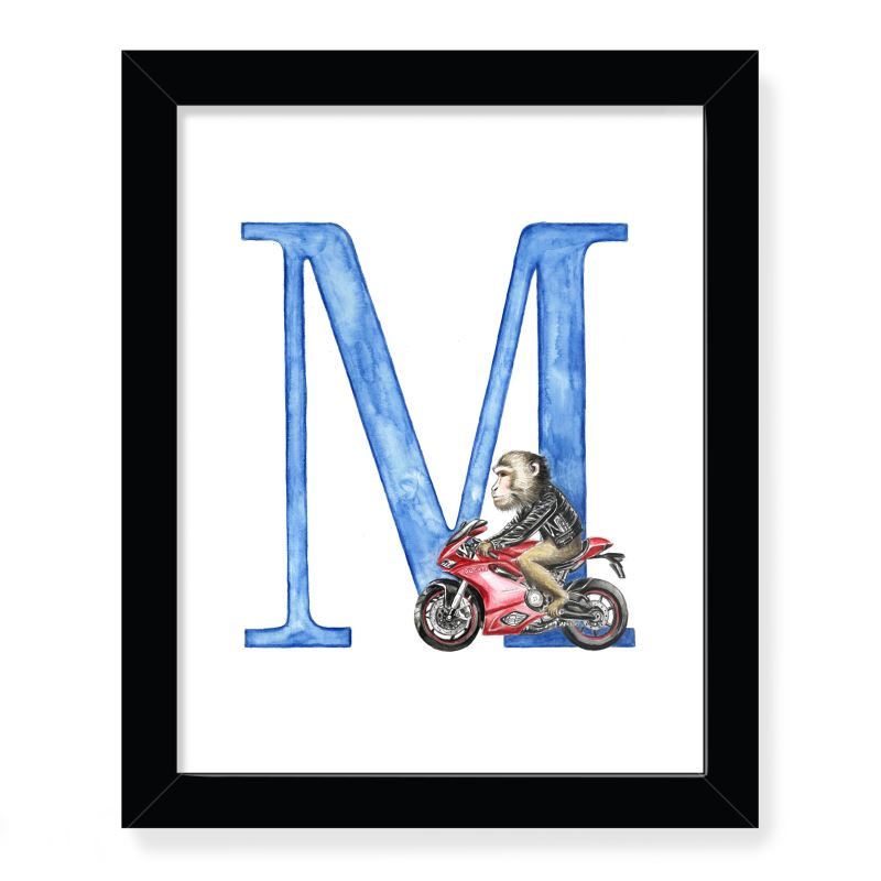 Animals in Action Letter Art Print- M