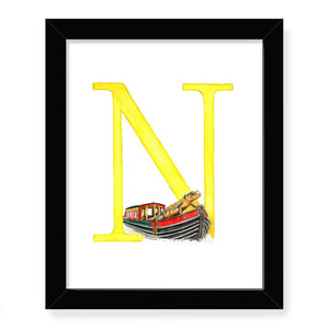 Animals in Action Letter Art Print- N