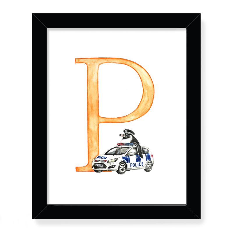 Animals in Action Letter Art Print- P