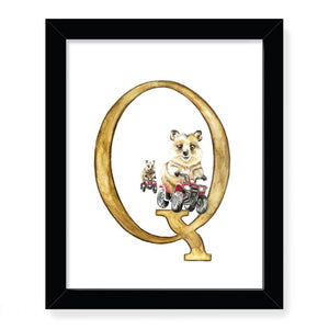 Animals in Action Letter Art Print- Q