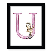 Load image into Gallery viewer, Animals in Action Letter Art Print- U