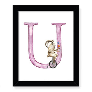 Animals in Action Letter Art Print- U