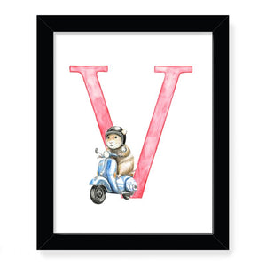 Animals in Action Letter Art Print- V