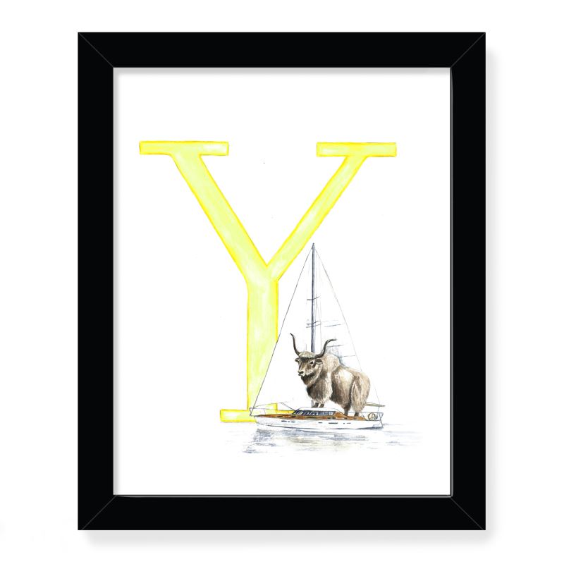 Animals in Action Letter Art Print- Y