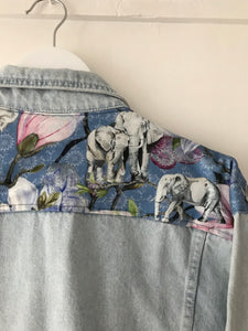 'Pepe' Upcycled Denim Jacket, Blue Magnolia Elephant Design