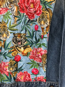 'Rifle' denim jacket, Tigers & Peonies design