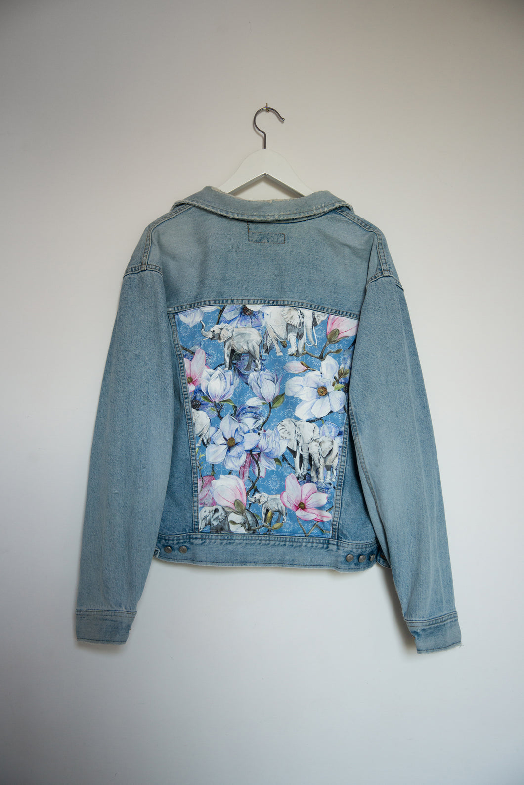 'Replay' Denim jacket, Blue Magnolia elephant design