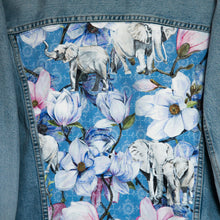 Load image into Gallery viewer, &#39;Replay&#39; Denim jacket, Blue Magnolia elephant design
