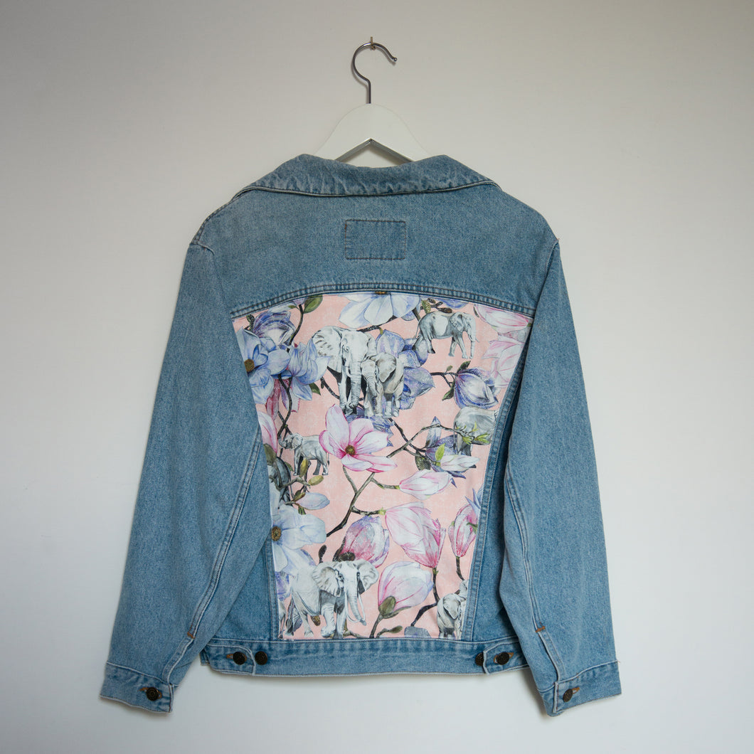 'Carrera' Denim jacket, Pink Magnolia Elephants design