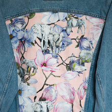 Load image into Gallery viewer, &#39;Carrera&#39; Denim jacket, Pink Magnolia Elephants design