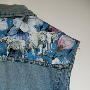 'Bergamo' Denim waistcoat, Blue Magnolia Elephants design