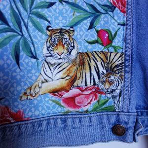 Casucci Denim Jacket, Tigers and Peonies design