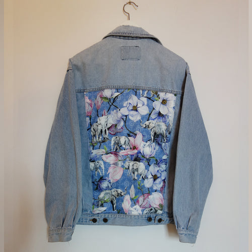 'Clarks' Denim Jacket, Blue Magnolia Elephant design