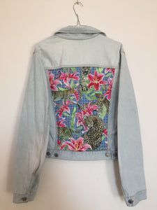 'United colours of Benetton' denim jacket, Leopards and Lilies design