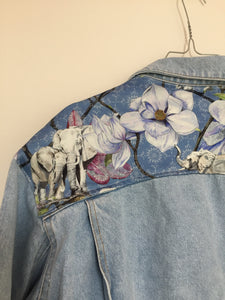 'Rifle' denim jacket, Blue Magnolia Elephant design