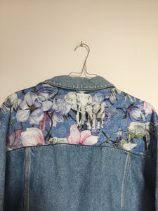 'Fordocks' denim jacket, Blue Magnolia Elephants design