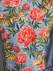'Wild' Denim jacket, Tigers and Peonies design