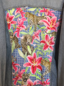 'Rifle' Denim jacket, Leopards and Lilies design
