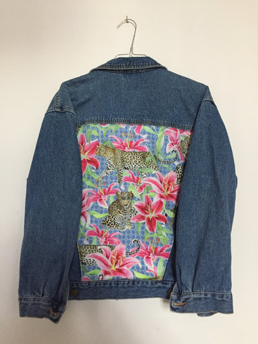 'Torero' Denim jacket, Leopards and lilies design