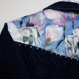 *Sparkly* 'Bianca Maria' Denim Jacket, Blue Magnolia Elephants