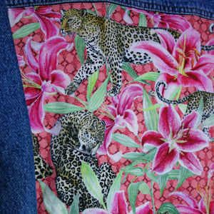'Valley' Denim waistcoat, Pink Leopard Lily design *Limited Edition*
